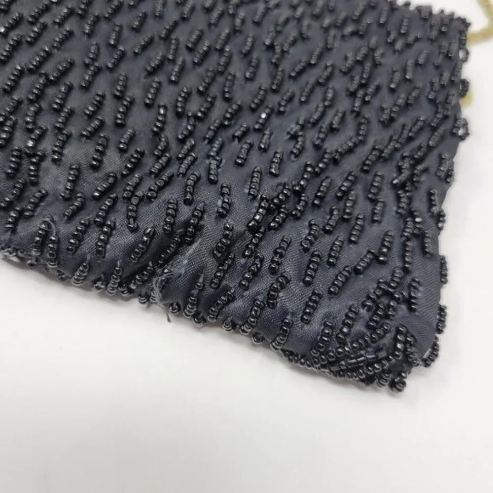 Vintage Black Beaded Evening Clutch With‎ Gold Chain Strap